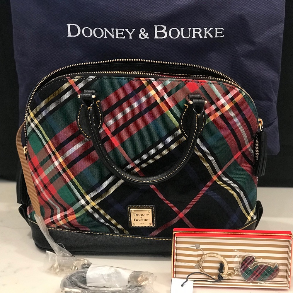 Dooney and Burke Plaid Satchel with key ring